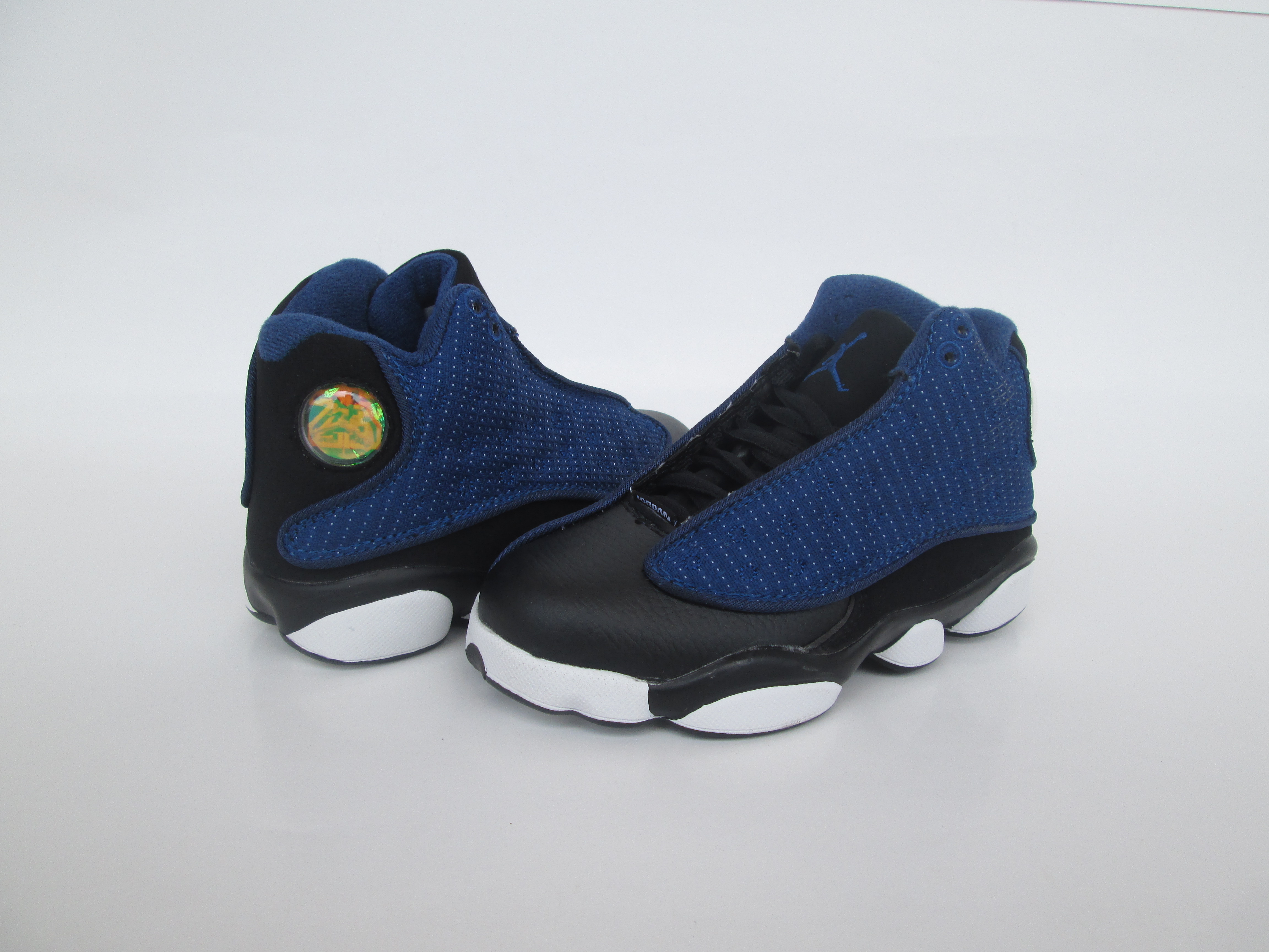 New Air Jordan 13 Deep Blue Black White Shoes For Kids - Click Image to Close