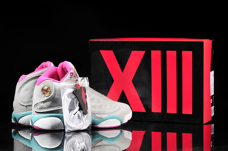 New Air Jordan 13 Grey Blue Pink White For Women - Click Image to Close