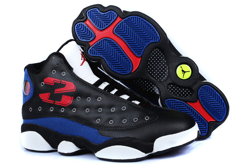 New Air Jordan 13 Retro Black Blue White Shoes - Click Image to Close