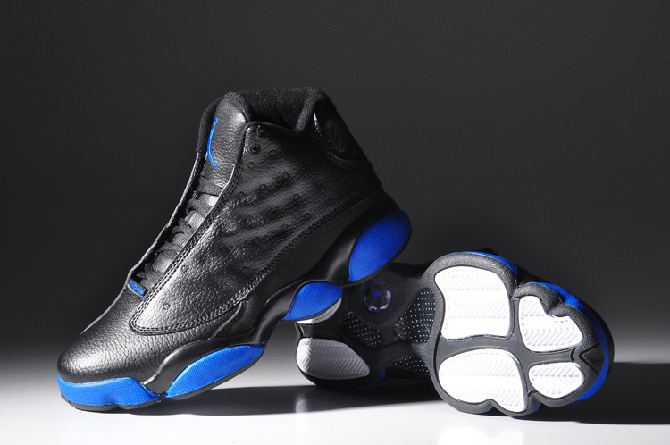 New Air Jordan Retro 13 Black Shine Blue Sole Shoes - Click Image to Close