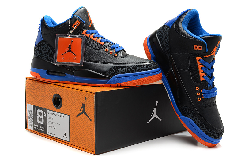 New Jordan Retro 3 Black Blue Red - Click Image to Close