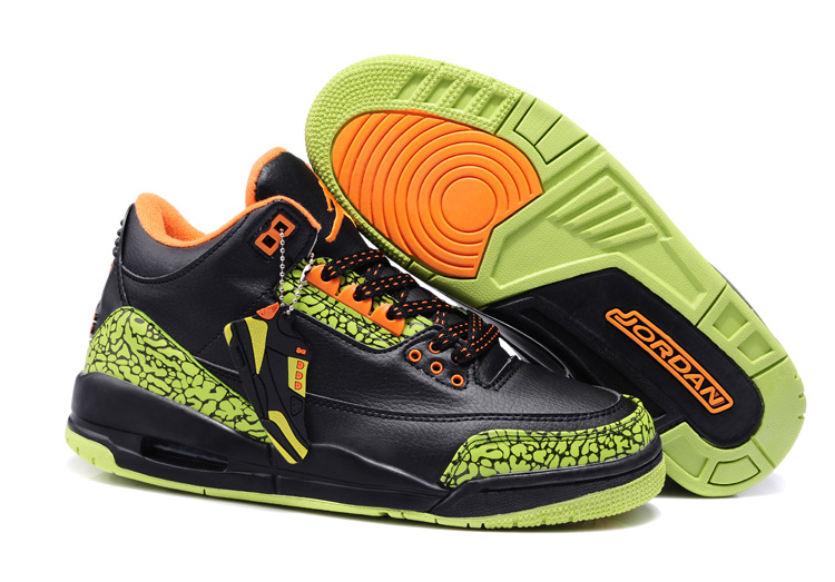 2013 New Arrival Jordan 3 Black Green Cement Orange