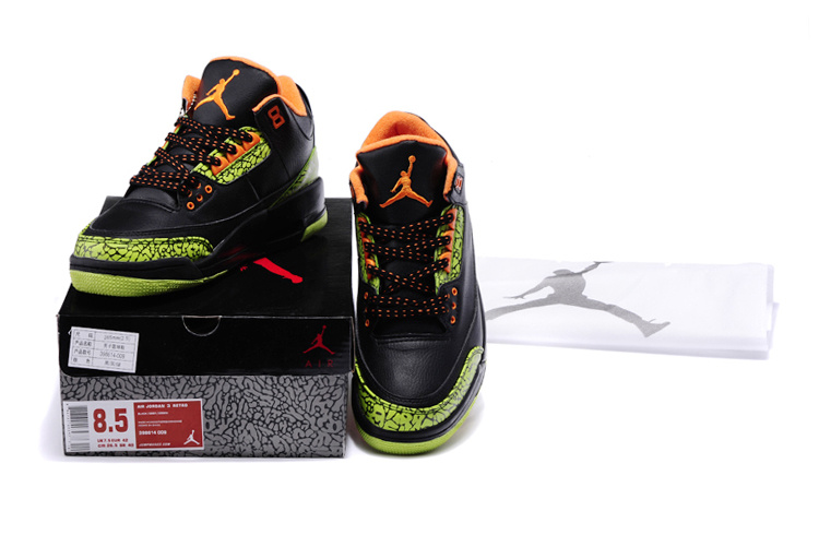 2013 New Arrival Jordan 3 Black Green Cement Orange - Click Image to Close