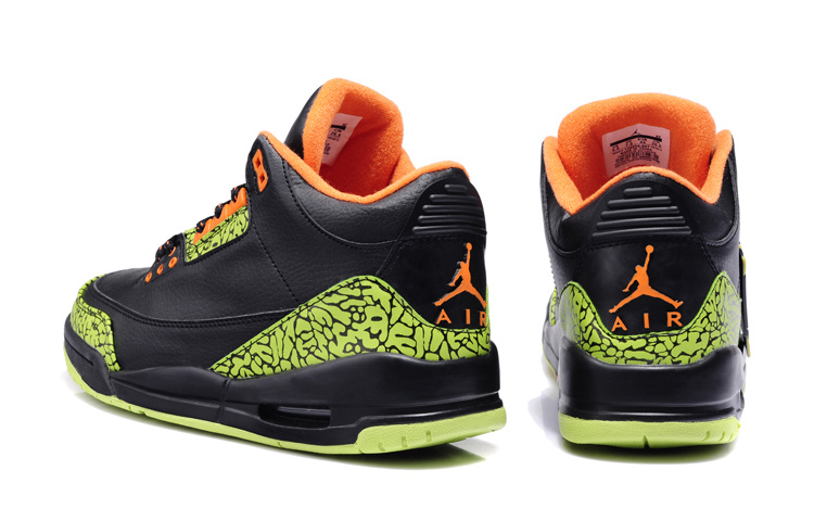 2013 New Arrival Jordan 3 Black Green Cement Orange