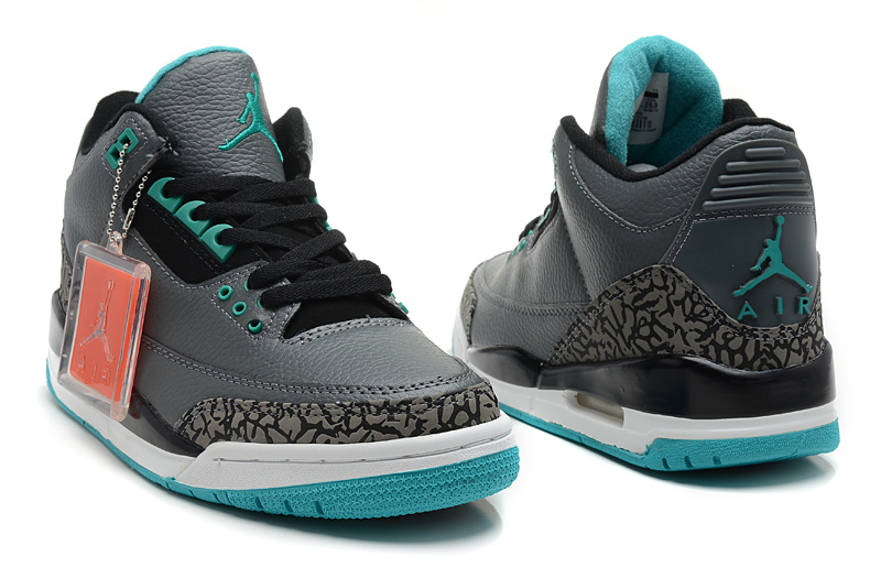 New Jordan Retro 3 Black Grey White Blue - Click Image to Close