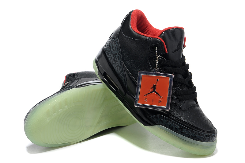 New Jordan Retro 3 Black Transparent Sole - Click Image to Close