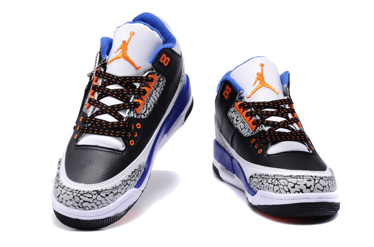 2013 New Arrival Jordan 3 Black White Blue Orange - Click Image to Close