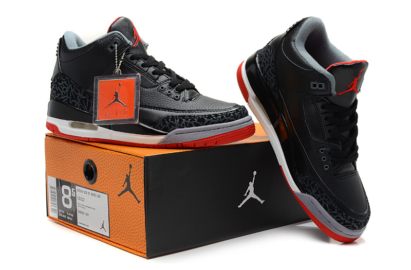 New Jordan Retro 3 Black White Red - Click Image to Close