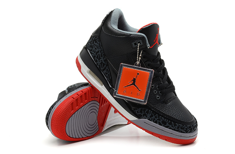 New Jordan Retro 3 Black White Red - Click Image to Close