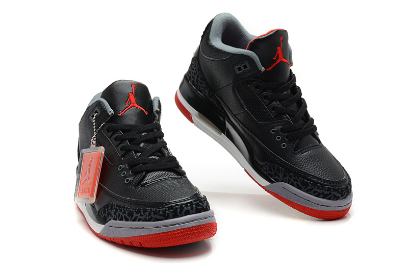 New Jordan Retro 3 Black White Red - Click Image to Close