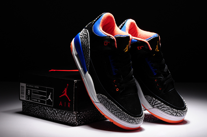 New Air Jordan 3 Retro Black Grey Blue Orange Shoes - Click Image to Close