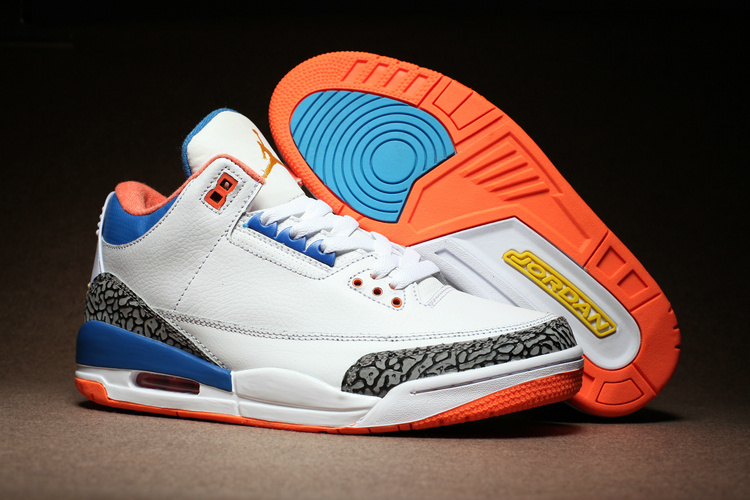 New Air Jordan 3 White Cement True Blue Orange - Click Image to Close