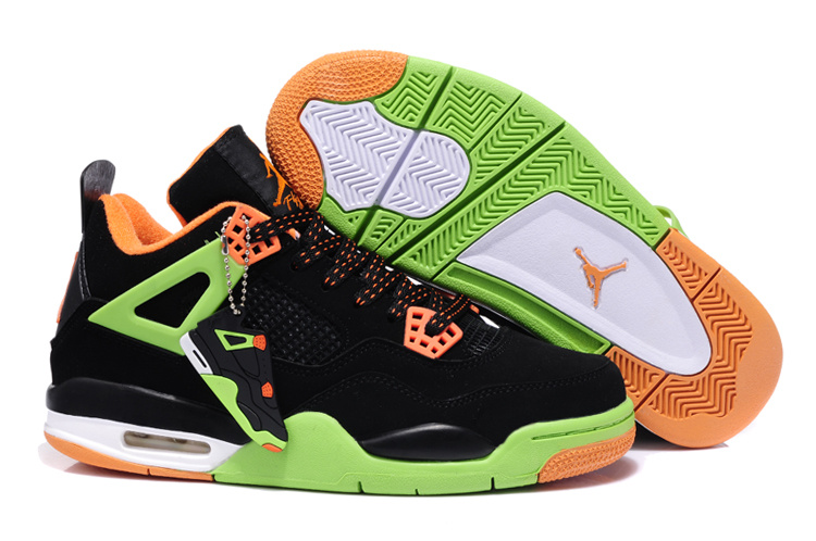 New Jordan Retro 4 Black Green Orange - Click Image to Close