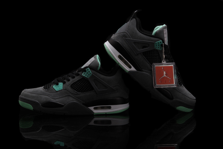 New Air Jordan Retro 4 Black Green Shoes - Click Image to Close