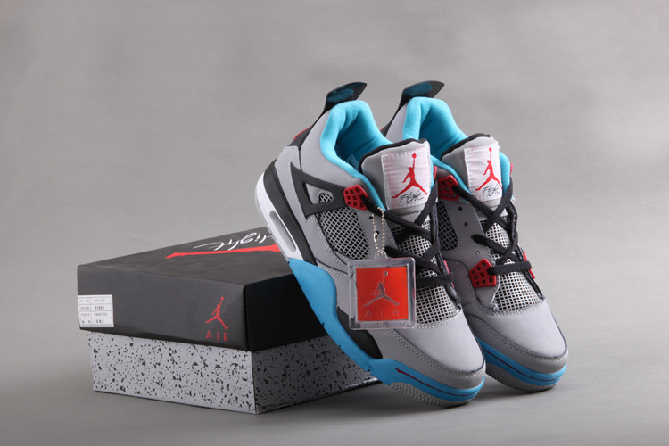 New Air Jordan Retro 4 Grey Blue Black Shoes