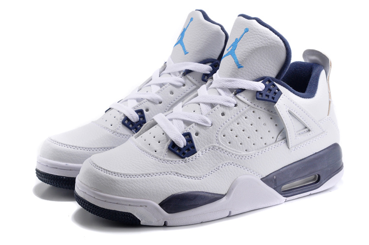 New Air Jordan Retro 4 White Dark Blue Shoes - Click Image to Close