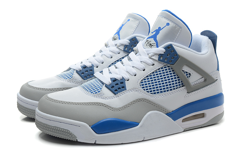 New Air Jordan Retro 4 White Grey Baby Blue Shoes - Click Image to Close