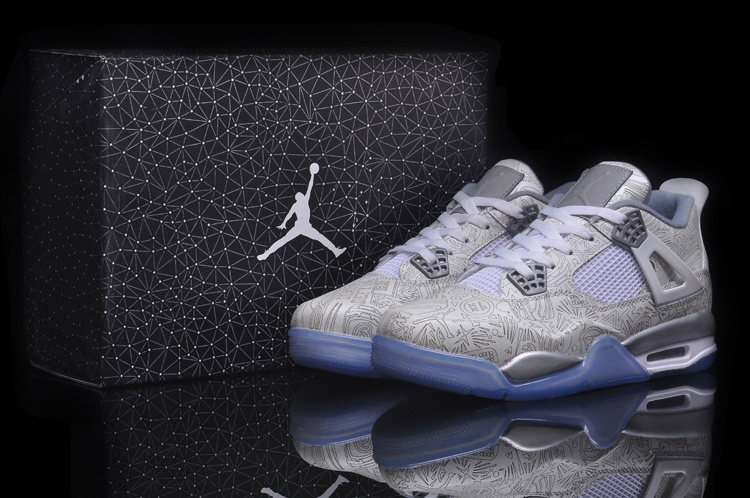 New Air Jordan Retro 4 White Grey Shoes - Click Image to Close