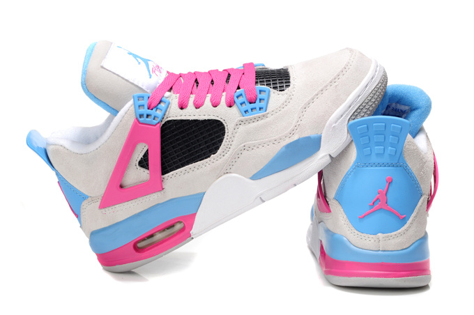 Cheap Jordan 4 Wite Pink Blue For Women - Click Image to Close