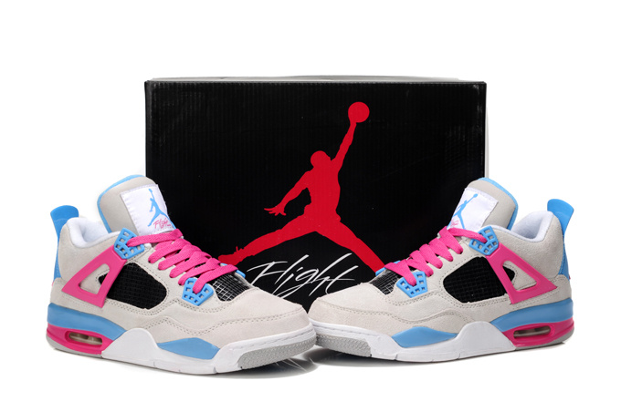 Cheap Jordan 4 Wite Pink Blue For Women