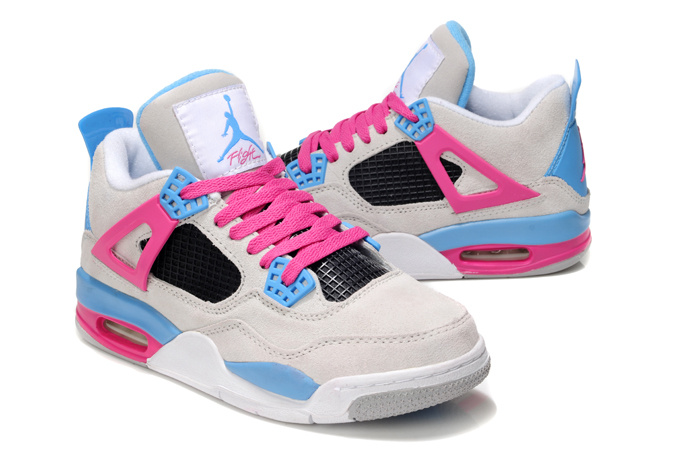 Cheap Jordan 4 Wite Pink Blue For Women - Click Image to Close