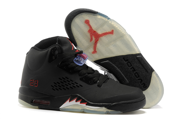 New Jordan Retro 5 All Black Silver Shoes - Click Image to Close