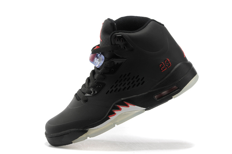 New Jordan Retro 5 All Black Silver Shoes - Click Image to Close