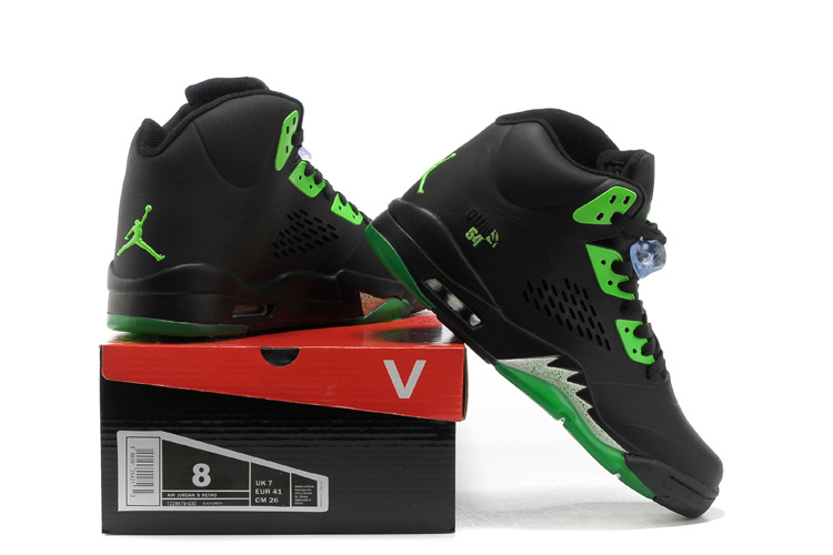 New Jordan Retro 5 Black Green Shoes - Click Image to Close