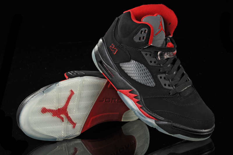 New Jordan Retro 5 Black White Red - Click Image to Close