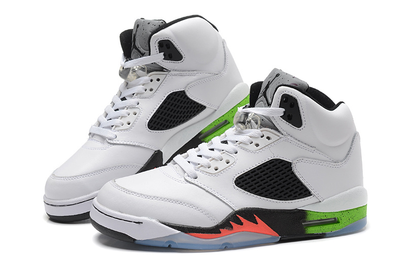 New Air Jordan Retro 5 White Black Green Orange Fire Shoes