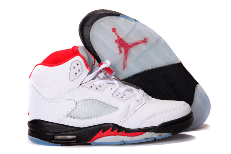 New Jordan Retro 5 White Black Red