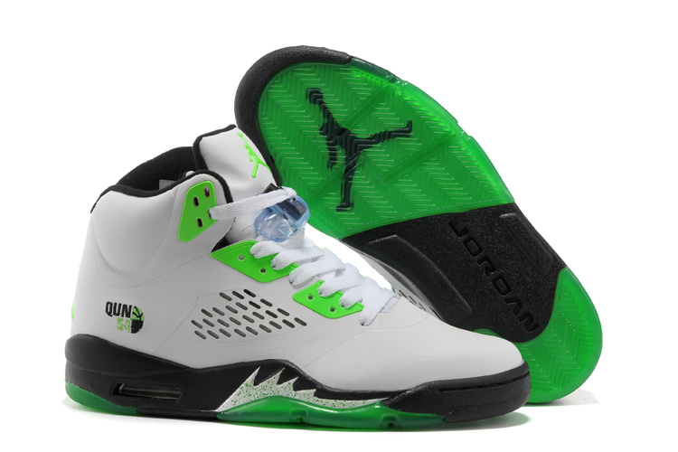 New Jordan Retro 5 White Green Black Shoes - Click Image to Close