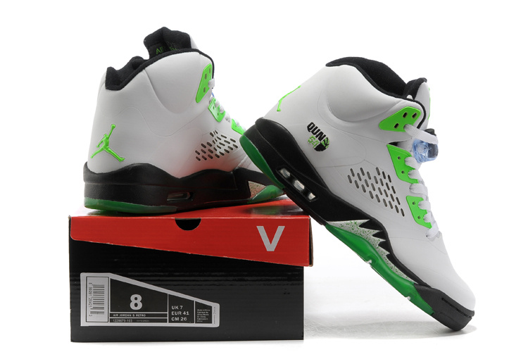 New Jordan Retro 5 White Green Black Shoes - Click Image to Close