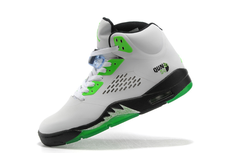 New Jordan Retro 5 White Green Black Shoes - Click Image to Close