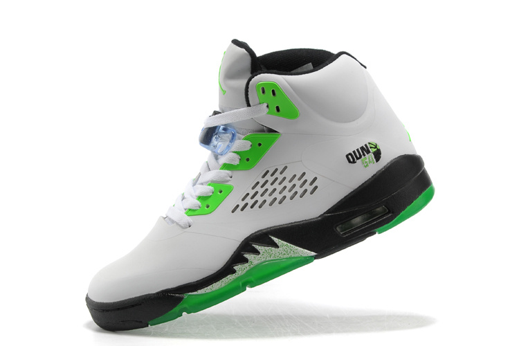 New Jordan Retro 5 White Green Black Shoes