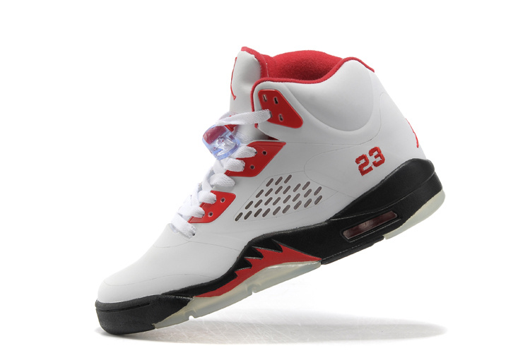 New Jordan Retro 5 White Red Black Shoes