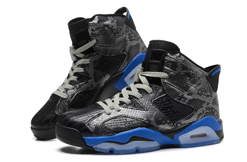 New Air Jordan Retro 6 Black Blue Grey Shoes - Click Image to Close