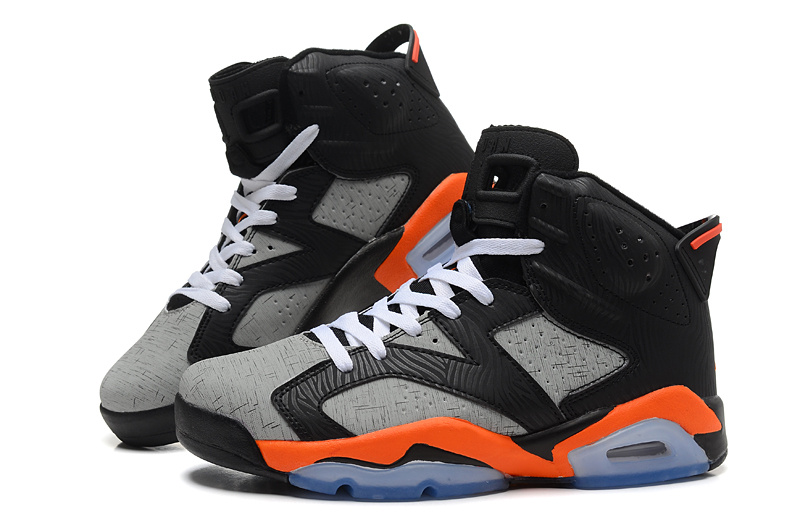 New Air Jordan Retro 6 Black Grey Orange Shoes - Click Image to Close