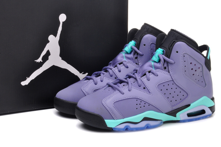 New Air Jordan Retro 6 Light Purple Green Black Shoes - Click Image to Close