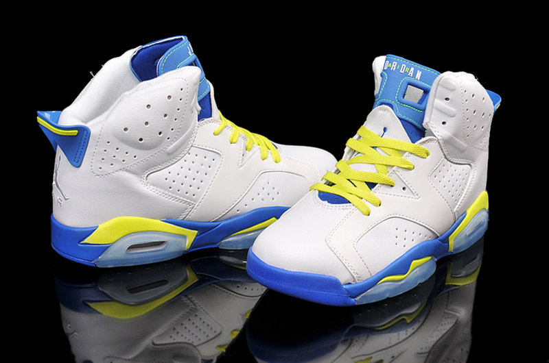 New Air Jordan Retro 6 White Blue Yellow Shoes - Click Image to Close