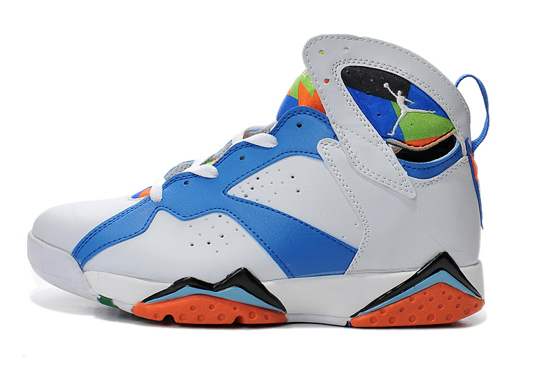 New Air Jordan Retro 7 White Blue Orange Shoes