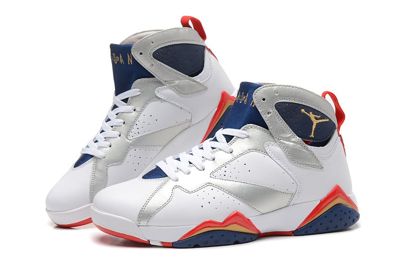 New Air Jordan Retro 7 White Silver Blue Red Shoes