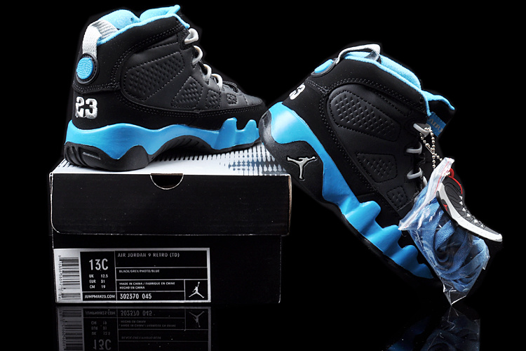 Air Jordan 9 Black Blue For Kids - Click Image to Close