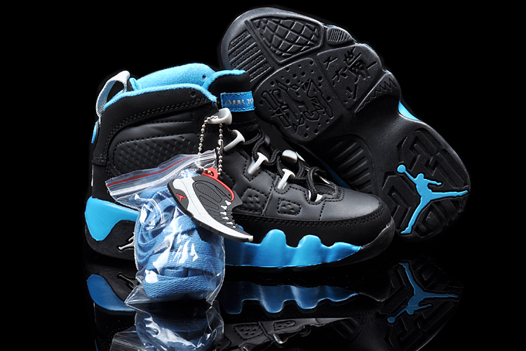 Air Jordan 9 Black Blue For Kids - Click Image to Close