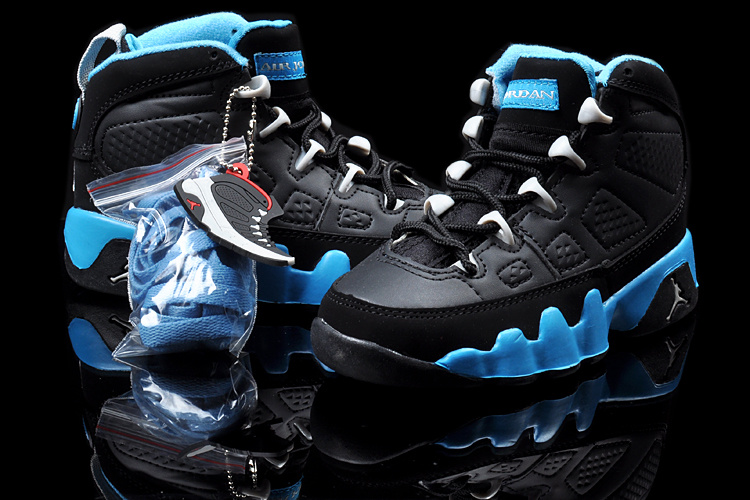 Air Jordan 9 Black Blue For Kids - Click Image to Close