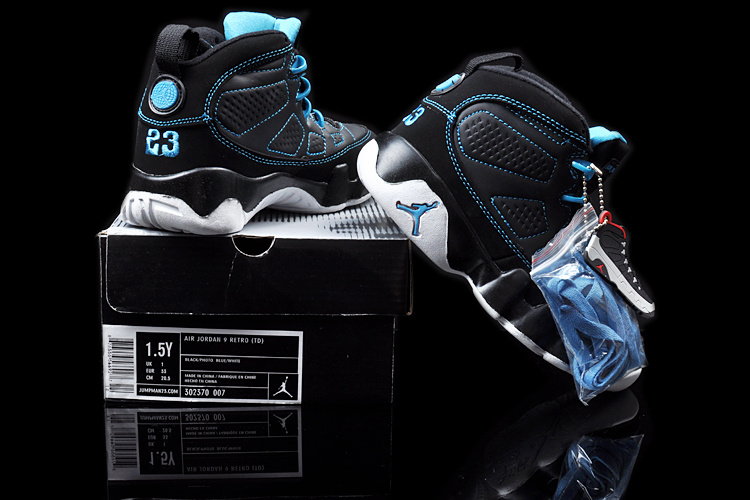 Air Jordan 9 Black Blue White For Kids - Click Image to Close