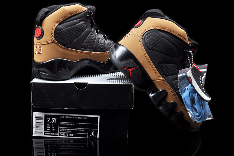 Air Jordan 9 Black Brown For Kids - Click Image to Close