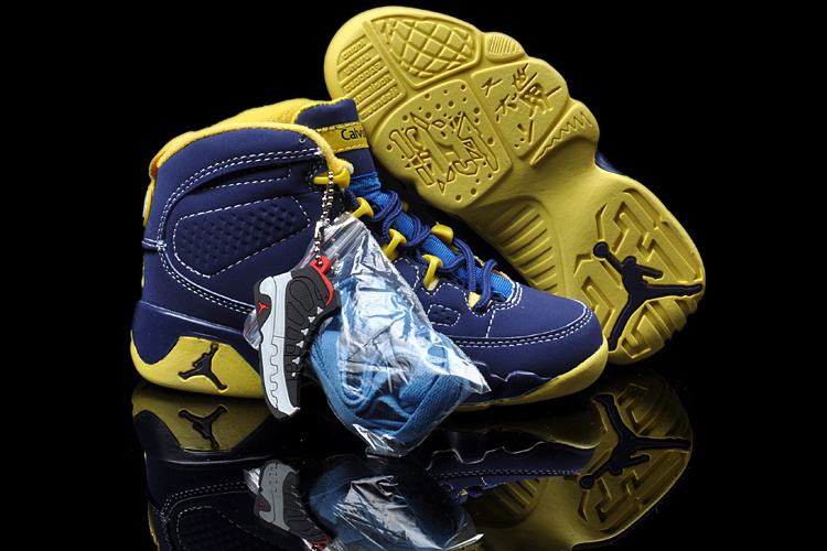 Air Jordan 9 Blue Yellow For Kids - Click Image to Close