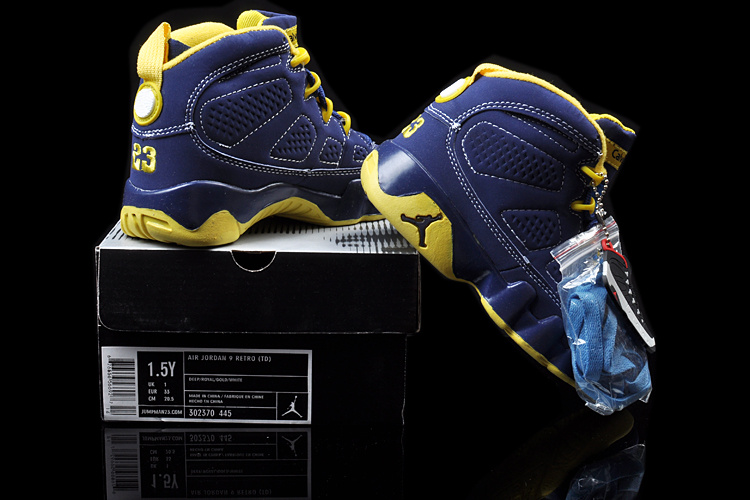 Air Jordan 9 Blue Yellow For Kids