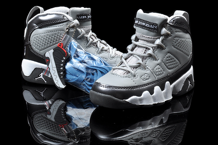 Air Jordan 9 Grey Black White For Kids